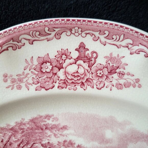 Vtg Johnson Brothers Old Britain Castles 12" Pink Transferware Platter - Picture 3 of 5